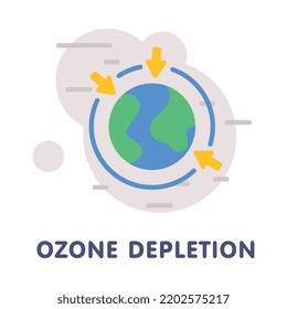 Depleción de ozono con glóbulo de la Tierra y flechas con vectores de capa dañada Ilustración