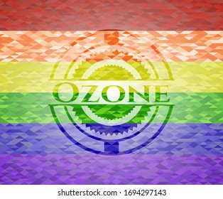 Ozone emblem on mosaic background with the colors of the LGBT flag