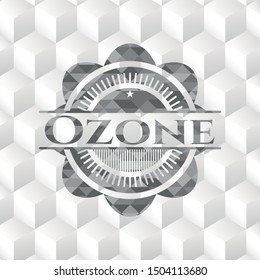 Ozone grey badge with geometric cube white background