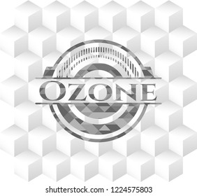 Ozone grey emblem with geometric cube white background