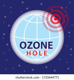 Ozone hole. The depletion of ozone layer. Climate change illustration. Education on global warming. Vector illustration