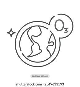 Ozone icon, earth with o3 layer icon, environment, nature symbol on white background - vector illustration