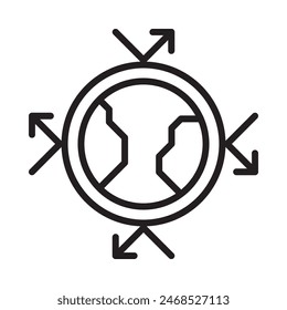 Ozone icon. World and reflect arrows. Outline style. Isolate on white background.