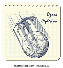 Ozone layer degradation is one of the most acute global environmental problems. EPS8 vector illustration in a sketchy style imitating scribbling in the notebook or diary