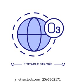 Ozone layer of Earth planet RGB color icon. Stratosphere shield absorbing sun radiation. Atmospheric science research. Isolated vector illustration. Simple filled line drawing. Editable stroke