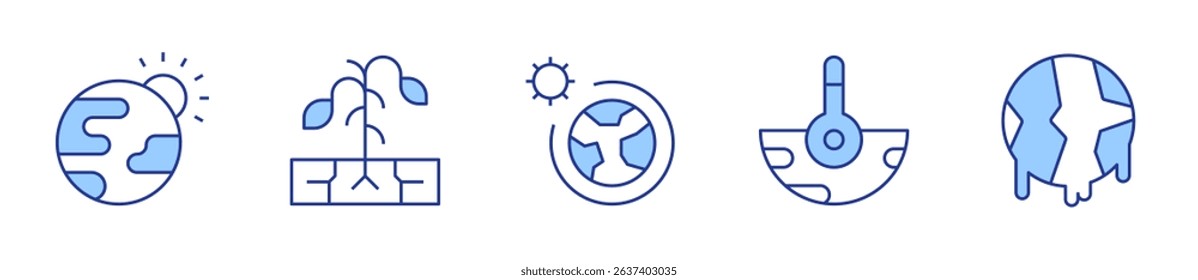ozone layer, greenhouse effect, climate change, water crisis, global warming. Climate change Icon vector illustration. Line Duotone style. Editable stroke.