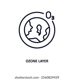 ozone layer outline icon.  Thin line icon from ecology collection. Editable vector isolated on white background