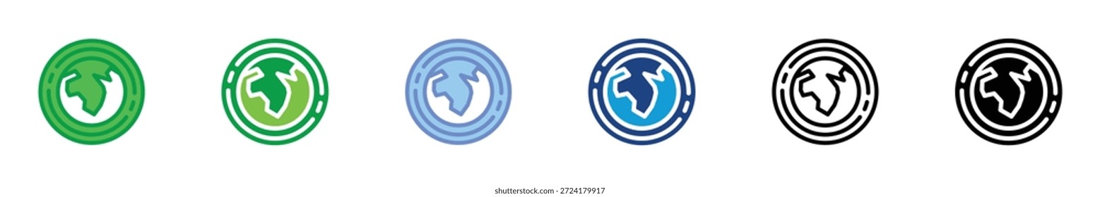 Ícone de proteção da camada de ozônio definido com o símbolo de escudo atmosférico e terrestre em vários estilos