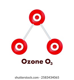 Ozone O3 molecule model with three oxygen atoms forming a triangular structure