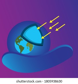 Ozone protection illustration. Flat design earth and shield. Design template vector
