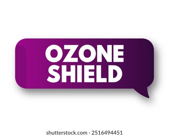 Ozone Shield is a region of Earth's stratosphere that absorbs most of the Sun's ultraviolet radiation, text concept message bubble