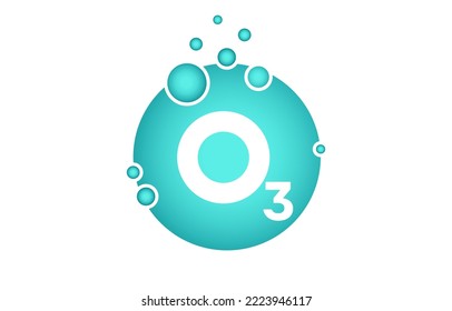 Ozone trioxygen or O3 molecule  gas icon formula in blue gradient color vector illustration. Pure Oxygen Logo.