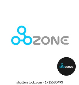 Ozone Word Logo With O3 Molecule Structure. Ozone Modern Stylized Text With Chemical Symbol.