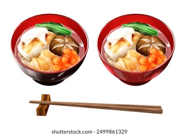 Ozoni (2 different types), Japanese tableware, lacquerware