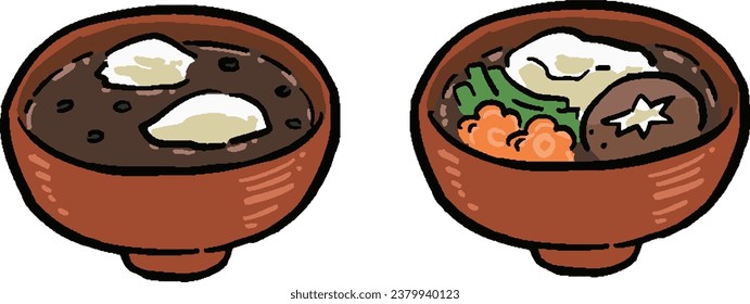 Ozoni and Oshiru this hand-drawn style illustration set