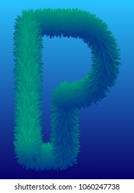 "P" 3D Fur Effect Typographic Icon On Color Background. Graphic Font For Your Design Background. Design Concept For Graphic, Banners, Presentations, Wallpaper. Vector Illustration.  Eps10
