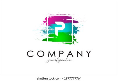 P Abstract Brush Letter Logo Design in Vibrant Modern Colors Vector illustration.