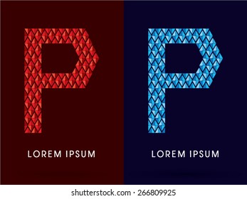 P ,Abstract font, concept hot and cool, fire and ice, graphic, vector.