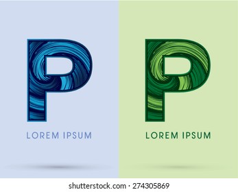 P ,Abstract , font, concept Spin water, wind and natural, designed using blue and green grunge brush,sign.