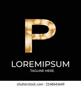 P abstract gold logo design vector