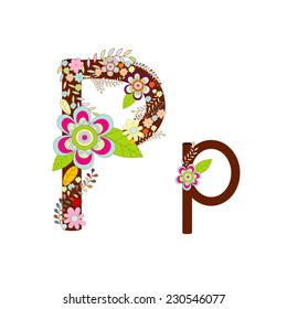 P Alphabet Flower Font Vector