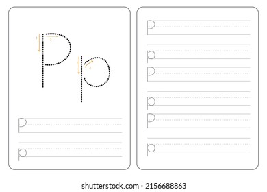 P alphabet latter tracing practice education vector 