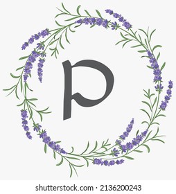 P - Alphabet in the lavender plant circle.