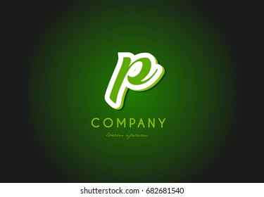 P alphabet letter hand written hand writing green white logo 3d  vector creative company icon design template modern