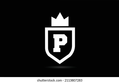 P alphabet letter logo icon with king crown design. Creative template for business and company in white and black colours
