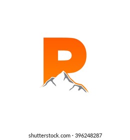 P alphabet mountain negative space letter logo orange