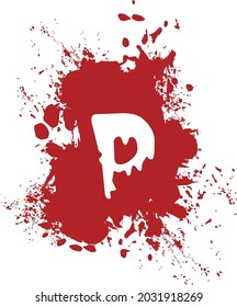 P - Alfabeto con efecto salpicante y pulverizador y fondo rojo.