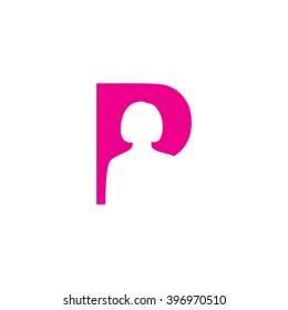 P Alphabet Woman Avatar Business Letter Logo Pink