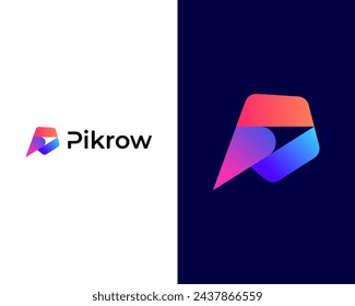 P with Arrow Modern Colorful app 3d logo design template