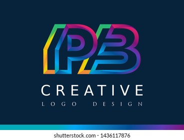 P B Logo. PB Letter Design Vector with Magenta blue and green yellow color
