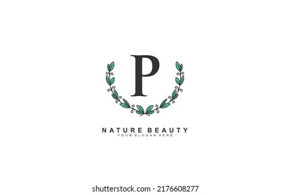 P beauty floral logo design inspiration. Vector letter wedding template design for brand.