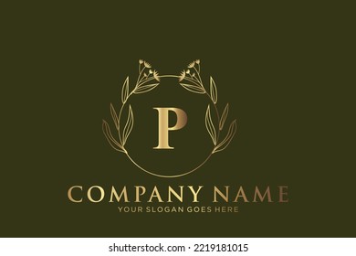 P Beauty vector logotipo inicial oro, logotipo de escritura a mano de firma inicial, boda, moda, joyas, boutique, floral y botánica con plantilla creativa para cualquier empresa o negocio.