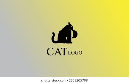 P black cat creative design, minimal logo with yellow Gary gradient background.