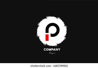 P black red white alphabet letter logo icon with grunge design for business and company