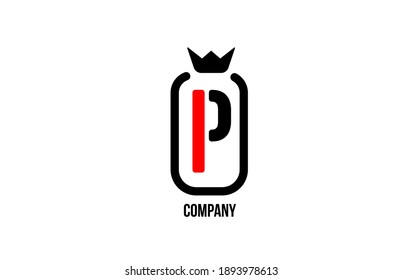 P black white crown alphabet letter logo for company and corporate. Red color luxury design. Can be used as an icon for a brand or product