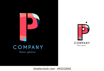 P blue red letter alphabet business logo creative vector company icon design template modern dot
