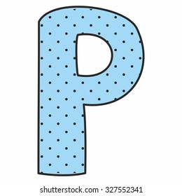 P blue vector alphabet letter with polka dots isolated on white background