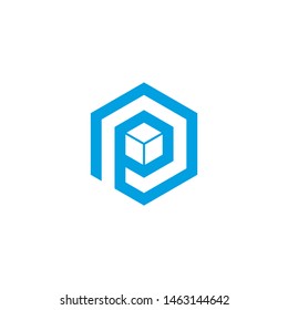 P box logo design, Letter P with box shape, 3D hexagon letter P logo .vector