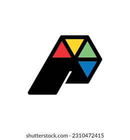 P box logo design, Letter P with box cube pixel colorful, The logo template with the letter P in the box