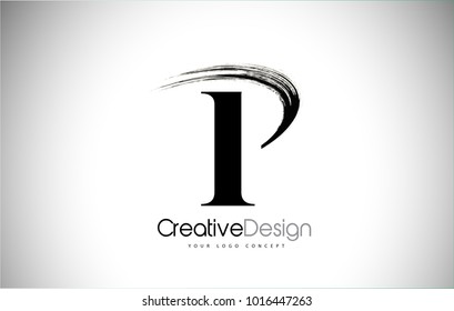 P Brush Stroke Letter Logo Design.  Black Paint Logo Letter  Icon with Elegant Vector Design.