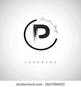 P Brush Stroke Logo – Símbolo Artístico Moderno con Textura de Tinta para Branding Creativo y Diseño de Identidad Visual
