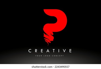 P Brushed Letter Logo. Red  Brush Letters design with Artistic Brush stroke design.