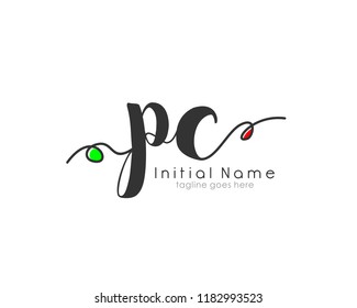 P C Initial handwriting logo vector template