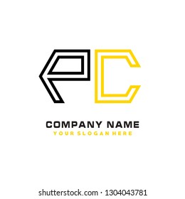 P C initial letter, modern logo design template vector