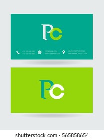 P & C Letter logo design vector element with Business card