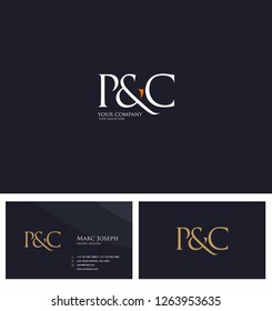 P & C letters Joint logo icon and Business card vector template.